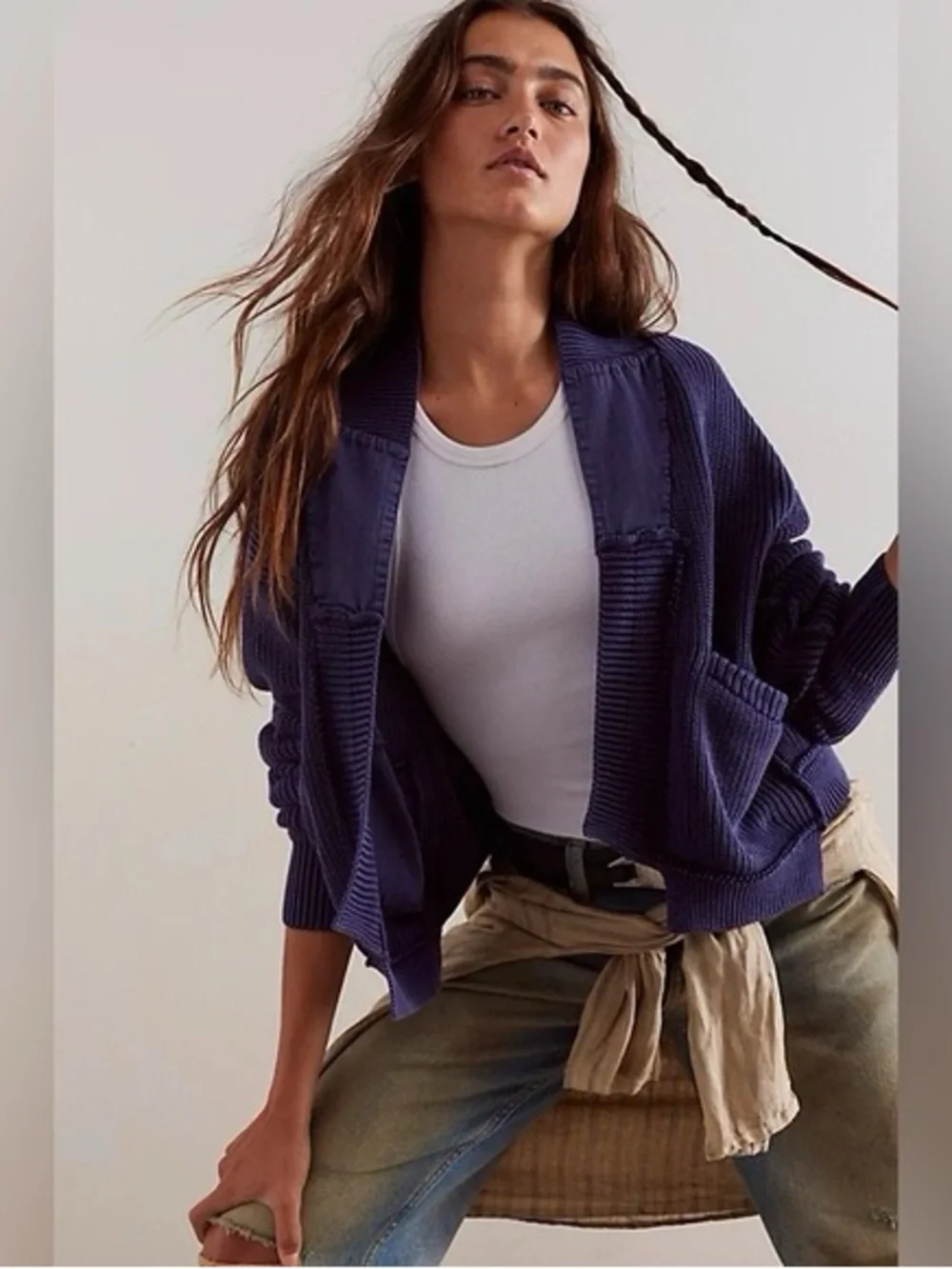 We The Free size Medium worn thru surplus cardi Open-Front Knit Cardigan Sweater